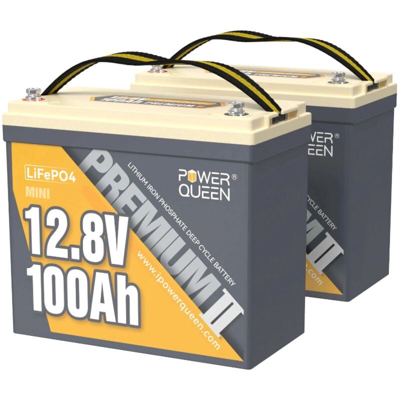 Batterie lithium 12V100Ah 1280Wh Mini LiFePO4 Power Queen, haute densité énergétique, 4000-15000 Cycles pour camping car,caravanes, solaire, Hors