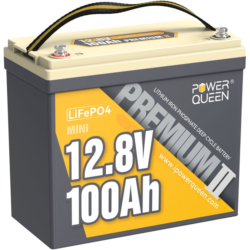 Batterie lithium 12V100Ah 1280Wh Mini LiFePO4 Power Queen haute densité énergétique, 4000-15000 Cycles pour camping car,caravanes, solaire, Hors
