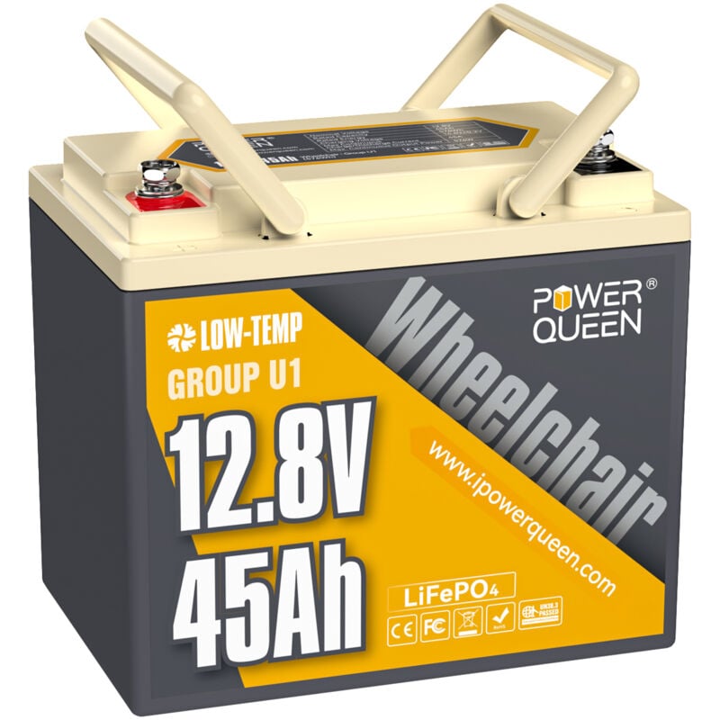 Batterie lithium 12V45Ah GU1 taille LiFePO4 Power Queen pour fauteuils roulants électriques, scooters électriques, voitures électriques pour enfants,