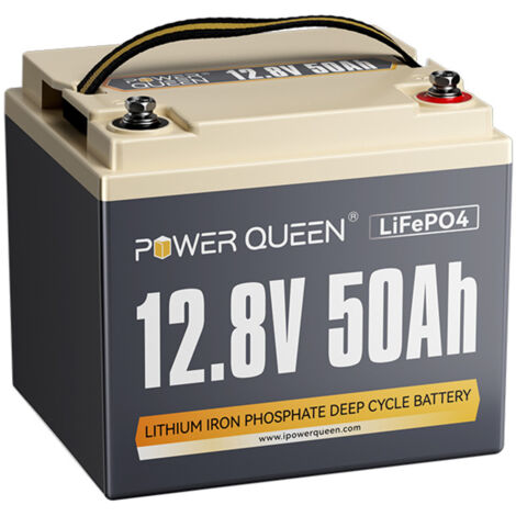 Batterie Lithium 12V50Ah 640Wh Rechargeable LiFePO4 Batterie Power Queen, 50A BMS, 400015000 Cycles pour caravane, camping car, bateau, solaire, Hors réseau, stockage de l'énergie domestique, sondeur