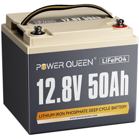 Batterie Lithium 12V50Ah 640Wh Rechargeable LiFePO4 Batterie Power Queen, 50A BMS, 400015000 Cycles pour caravane, camping car, bateau, solaire, Hors réseau, stockage de l'énergie domestique, sondeur
