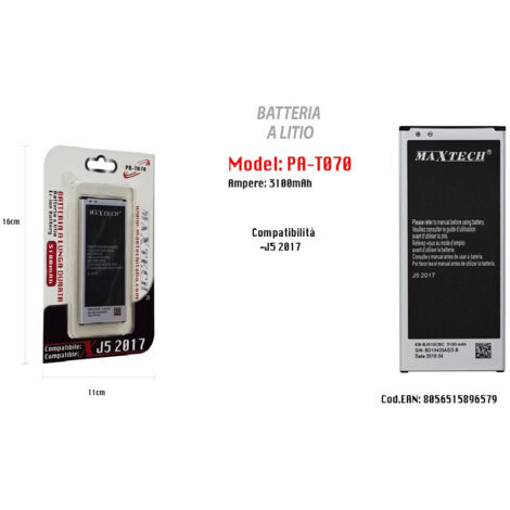 Batterie Lithium Compatible Pour Samsung J5 2017 Maxtech 3100 Mah Pa-t070