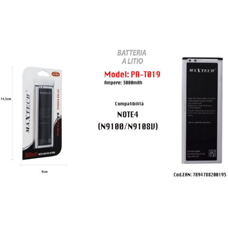 Batterie Lithium Compatible Samsung Galaxy Note 4 3000 Mah Maxtech Pa-t019