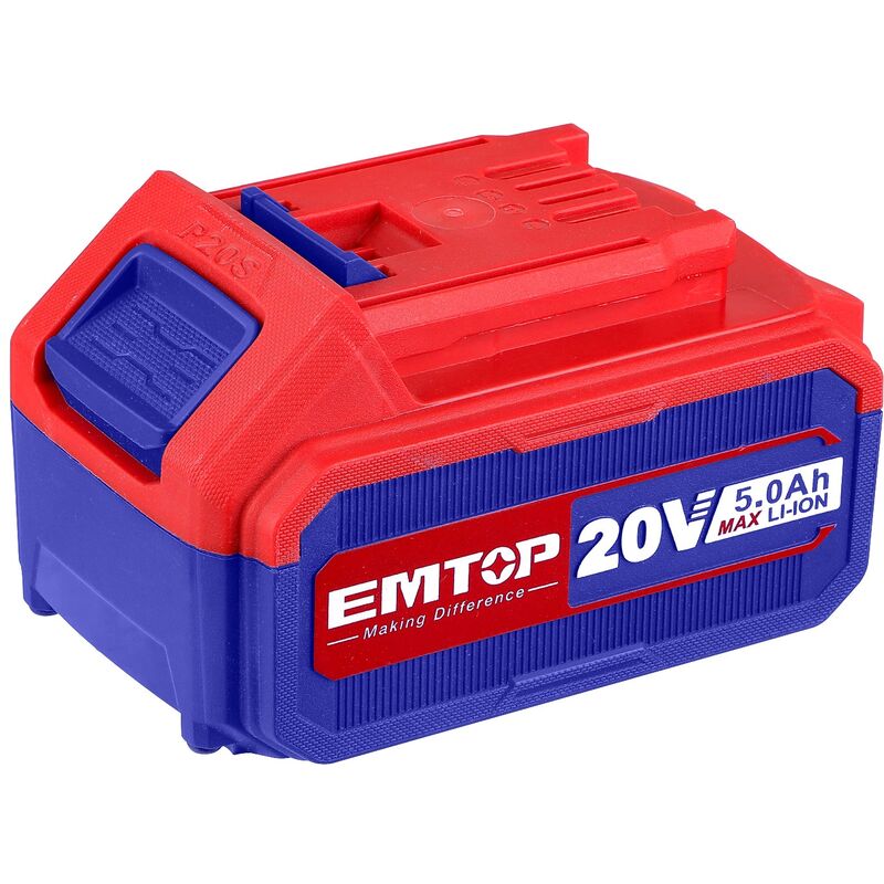 Batterie lithium-ion emtop 20v de puissance 5.0ah compatible avec multi outils p20s - Rouge et bleu