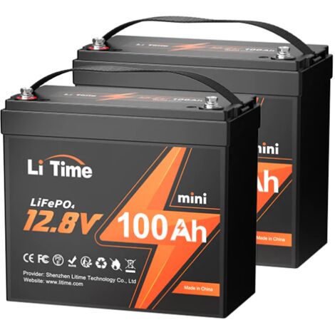 Batterie lithium LiFePO4 12V 100Ah mini LiTime,BMS 100A amélioré, Durée de Vie de 10 Ans, jusqu'à 15 000 Cycles, Batterie LiFePO4 jusqu'à 1280Wh d'énergie Batterie -Paquet de 2 Pièces