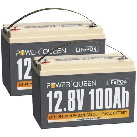 Batterie Lithium LiFePO4 12V 100Ah Power Queen,Batterie Rechargeable avec BMS 100A, 4000+ Cycles, Pour Camping Car, Système Off-Grid, Bateau, Caravane, Solaire