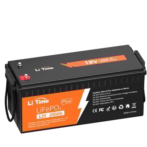 Batterie Lithium LiFePO4 12V 200Ah PLUS à décharge lente LiTime , BMS 200A, 2560Wh, 15000 Cycles pour Camping-Car, Caravane, Solaire& Hors Réseau, Stockage d'énergie Domestique, Bateau