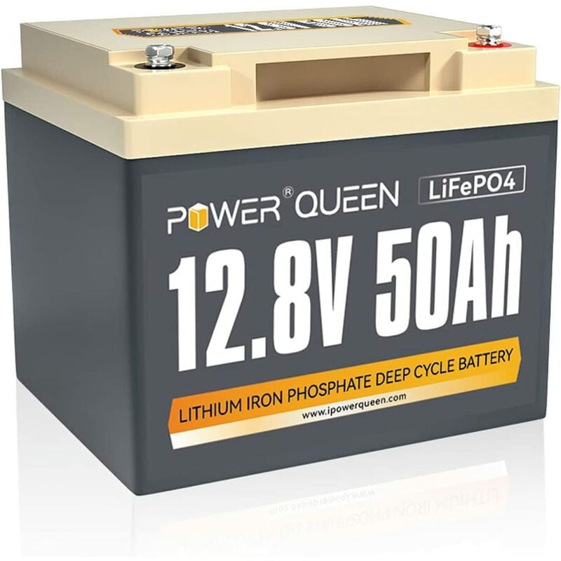 Batterie Lithium LiFePO4 12V 50Ah 640Wh Rechargeable Power Queen Batterie d'alimentation 400015000 Cycles de Recharge pour Marine, Tondeuse à Gazon,