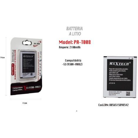 Batterie Lithium Pour Téléphone Portable Compatible S3 2100 Mah Maxtech Pa-t008