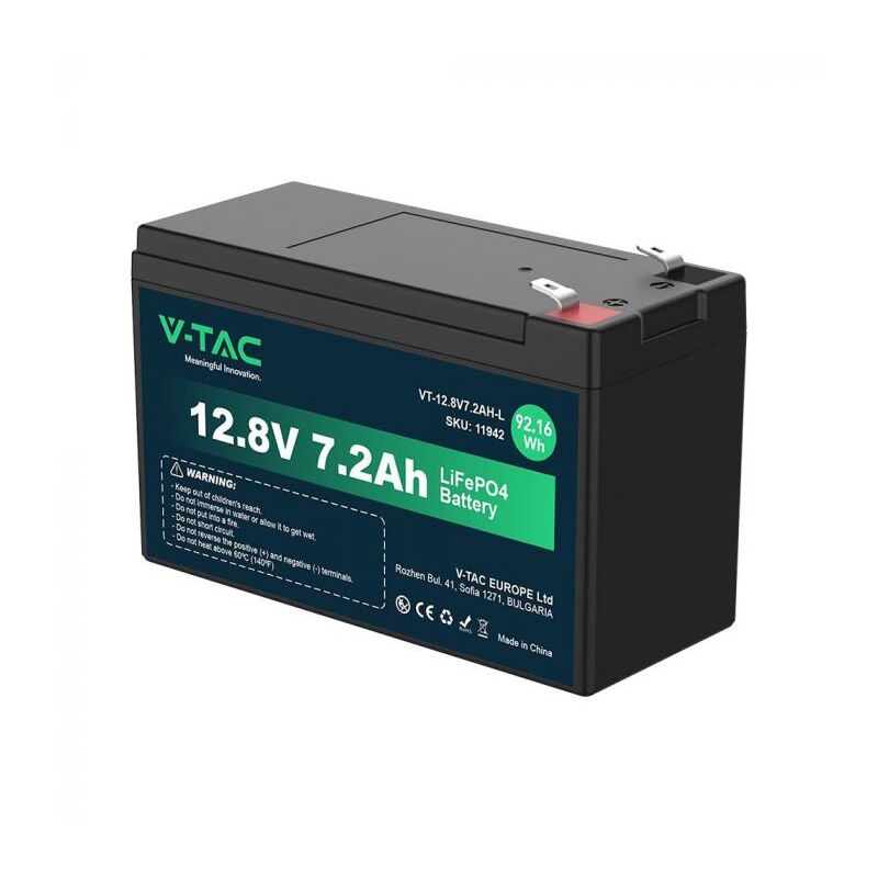Batterie lithium V-TAC 12,8V 7,2Ah alarme, ups, vidéosurveillance, connexion T2 1506393mm IP55 - 11942