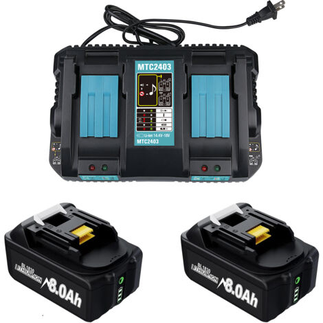Batterie Makita 18 V de remplacement 8,0 Ah et chargeur rapide double, compatible avec les batteries 18 V BL1815 BL1830 BL1840 BL1850 BL1860 pour outils sans fil LXT Lion. Chargeur de batterie Makita