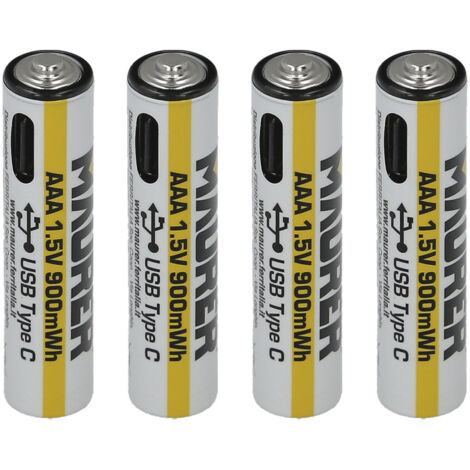 BATTERIE MAURER RICARICABILI USB MINISTILO """900MWH""" (BL.4PZ.)