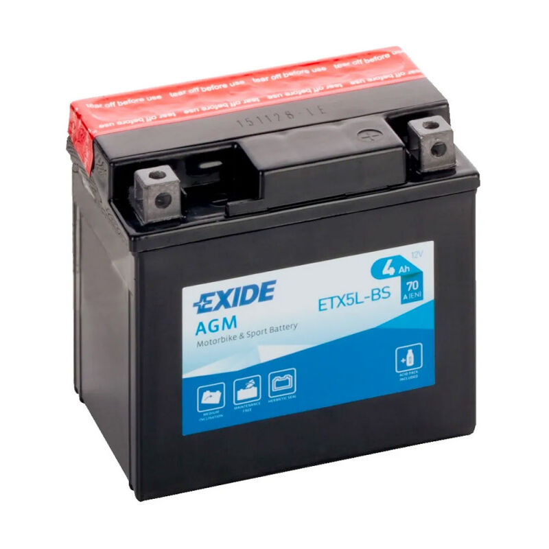 Exide - Batterie moto ETX5L-BS YTX5L-BS 12v 4ah 70A