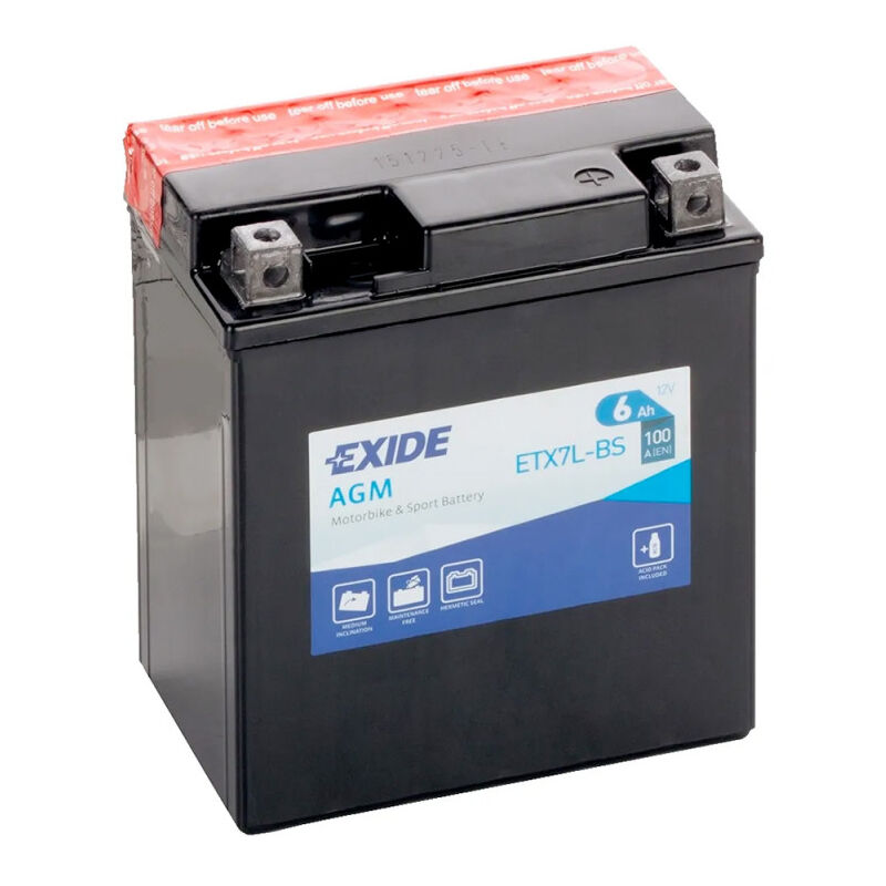 Exide - Batterie moto ETX7L-BS YTX7L-BS 12v 6ah 100A