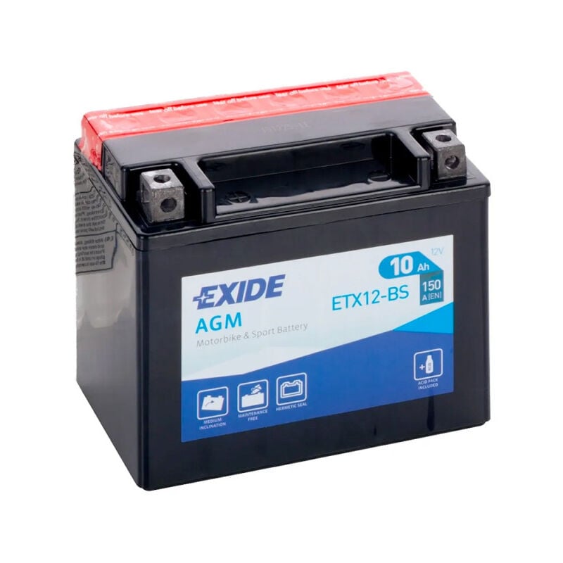 Exide - Batterie moto ETX12-BS YTX12-BS 12v 10ah 150A