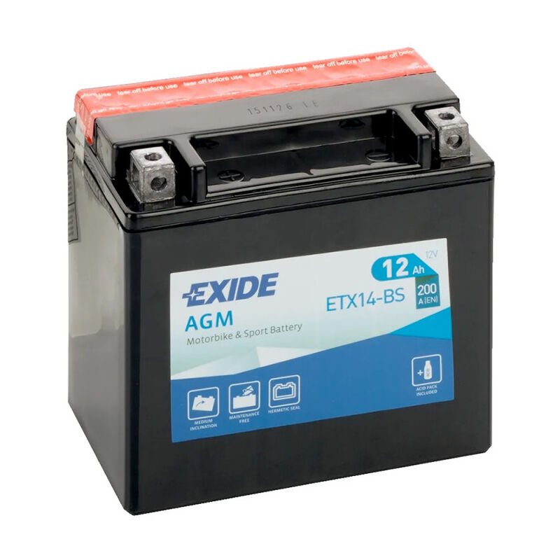 Exide - Batterie moto ETX14-BS YTX14-BS 12v 12ah 200A