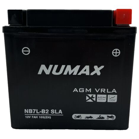 Batterie moto NUMAX NB7L-B2 SLA 12V 7Ah 105A Dimensions: 136x76x130mm et plus à Droite