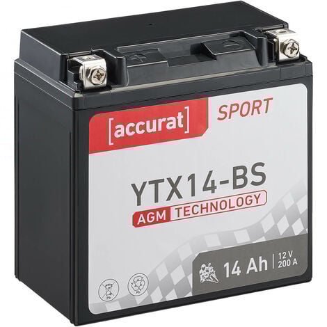 Batterie Moto YTX14-BS AGM 12V 14Ah Accurat Sport - Scooters, Quads, Tracteurs de Jardin et Chariots de Golf