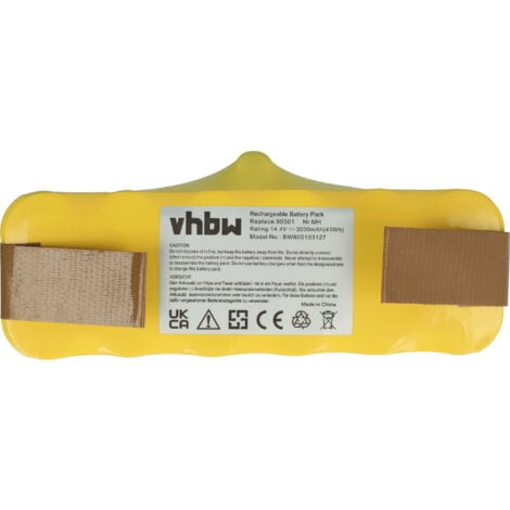 vhbw batterie Ni-MH 3000mAh 14.4V compatible avec iRobot Roomba 531, 534, 564, 565, 590 remplace 11702, GD-Roomba-500, VAC-500NMH-33