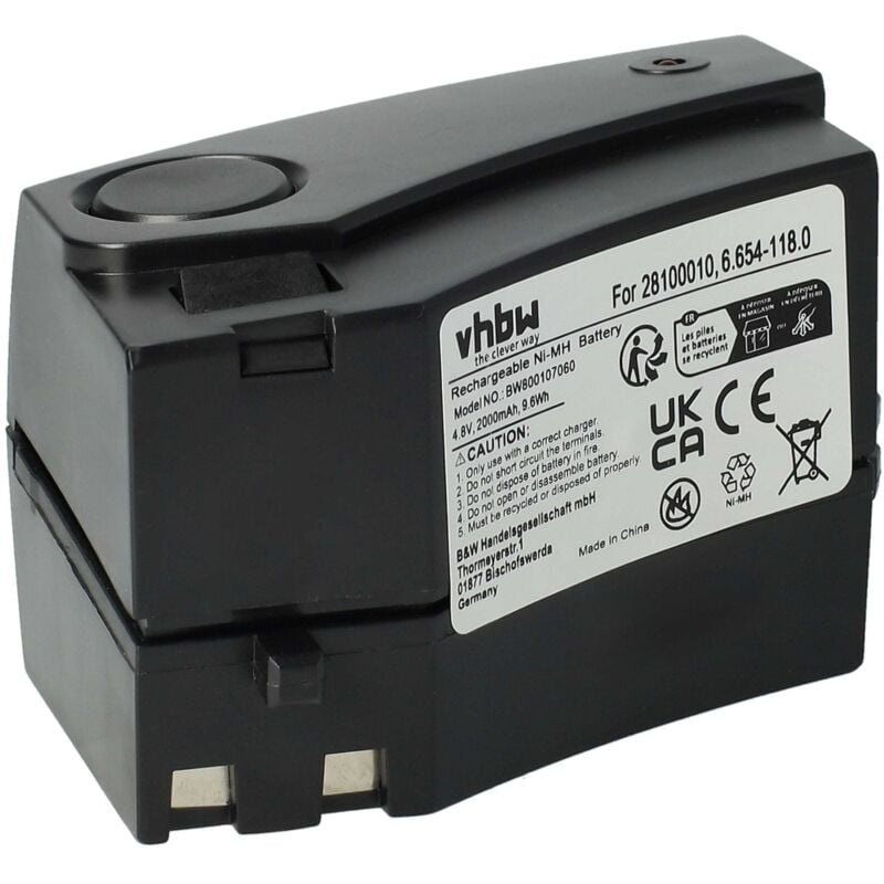 1x Batterie compatible avec Kärcher K55 Pet, K55 Pet Plus aspirateur noir (2000mAh, 4,8V, NiMH) - Vhbw