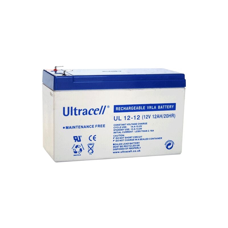 Batterie rechargeable Plomb/VRLA 12V/12Ah Ultracell Gamme ul, sortie pour cosses faston 4,8mm