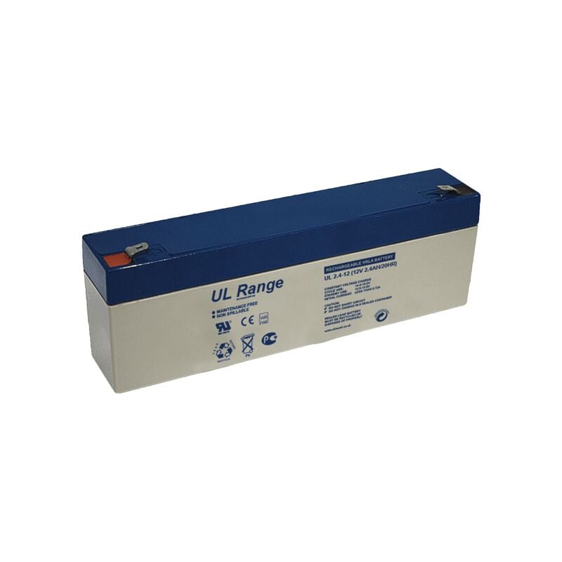 Batterie rechargeable Plomb/VRLA 12V/2.4Ah Ultracell Gamme ul, sortie pour cosses faston 4,8mm