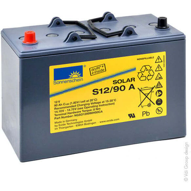 Batterie plomb etanche gel Solar S12/90A 12V 90Ah Auto - Sonnenschein
