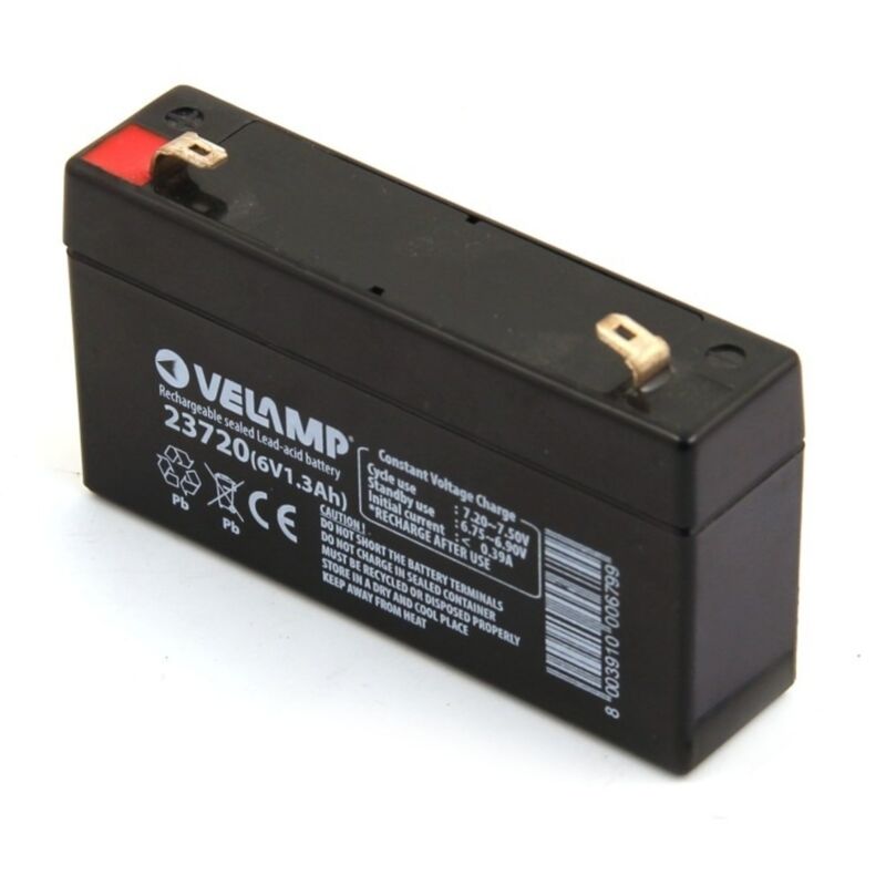 Batterie plomb rechargeable 6V 1,3Ah avec connexions Faston F1 - VELAMP - 23720 Batterie plomb rechargeable 6V 1,3Ah avec connexions Faston F1 - VELAMP - 23720