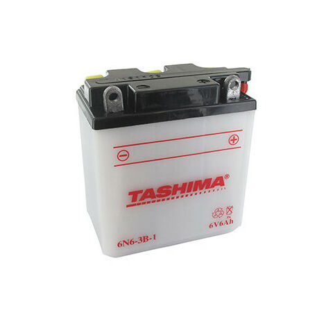 Batterie plomb TASHIMA 6V, 6A. L: 99, l: 57, H:111mm, + à droite pour motos. (livrée sans acide). - Batterie à mettre en acide a