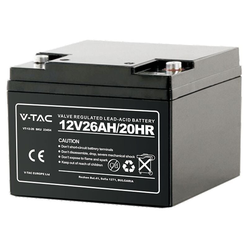 V-tac - VT-12-26 batterie au plomb 12V 26Ah vidéosurveillance, ups, bornes d&39alarme M5 175165127mm - 23454
