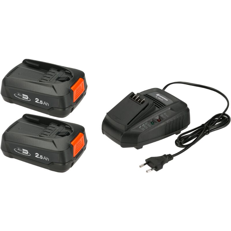 Batterie pour outil et chargeur GARDENA P4A 2 x PBA 18V/45 2,5 Ah + AL 1830 CV 14907-20 18 V 2.5 Ah Li-Ion 1 pc(s)