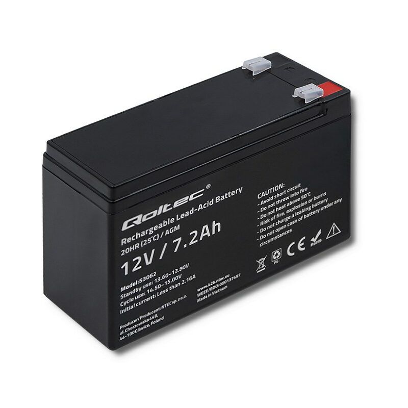 Qoltec - Batterie 53062 agm 12 v 7,2 Ah maximum 108A