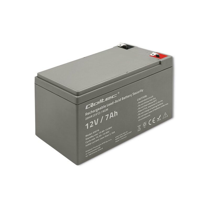 Qoltec 53076 battery agm 12v 7 ah max. 105a safety