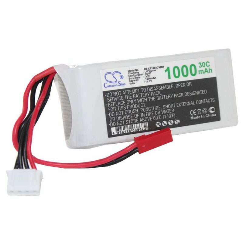 vhbw Batterie compatible avec JST-SYP-2P connecteur pour modéle RC (1000mAh, 11,1V, Li-polymère, 72 x 31 x 23 mm)