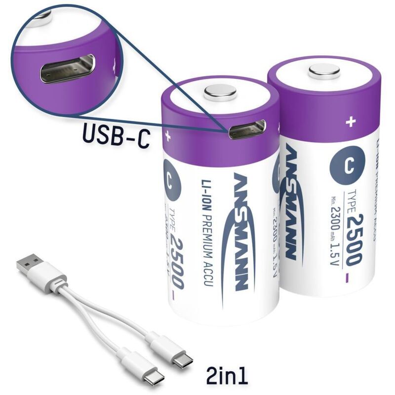 Ansmann LR15 USB-C Pile rechargeable LR14 (C) Li-Ion 2500 mAh 1.5 V 2 pc(s)