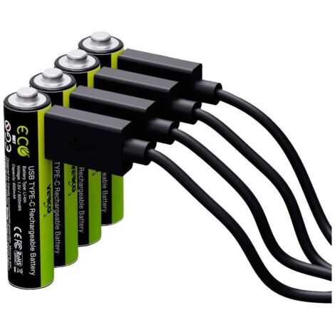 Batterie USB-C® Li-Ion 1700 mAh 1.5 V – Rechargeable 1000 fois – Compatible appareils 1.5 V – Lot de 4 batteries avec câble USB-C – Verico - X920372