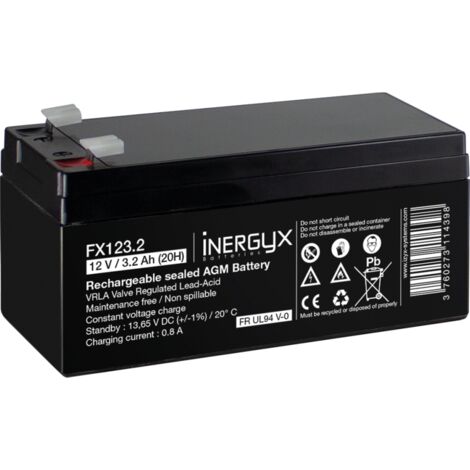 Batterie rechargeable VRLA 12V / 3,2 Ah - Bac FR UL94 V-0 - 134 x 67 x 62/67 mm