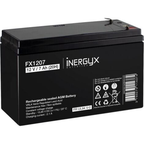 Batterie rechargeable VRLA 12V / 7 Ah - Bac FR UL94 V-0 - 151 x 65 x 94/100 mm