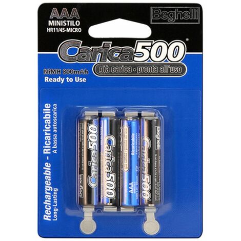 BATTERIE RICARICABILI MINISTILO CARICA500 BEGHELLI  BL.4PZ.