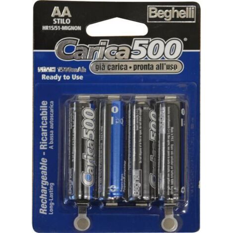 BATTERIE RICARICABILI STILO CARICA500 BEGHELLI  BL.4PZ.