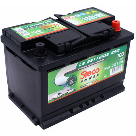 Batterie Stop and Start 12 V 70 Ah 760 A – 103 – Technologie AGM-VRLA – Pour véhicules avec équipements électriques avancés – Steco