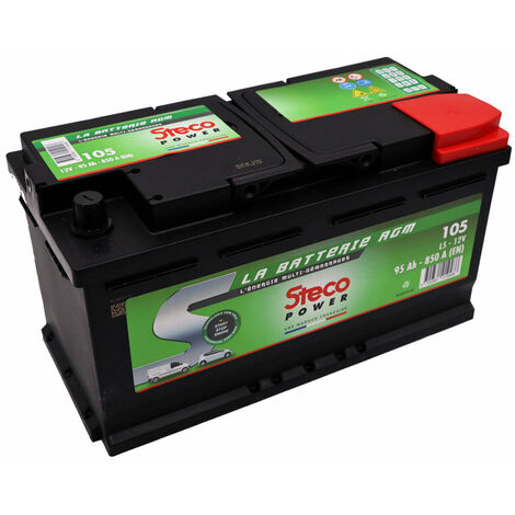 Batterie Stop and Start 12 V 95 Ah 850 A 105 – Technologie AGM pour démarrage rapide – Compatible véhicules avec équipements électriques – Steco