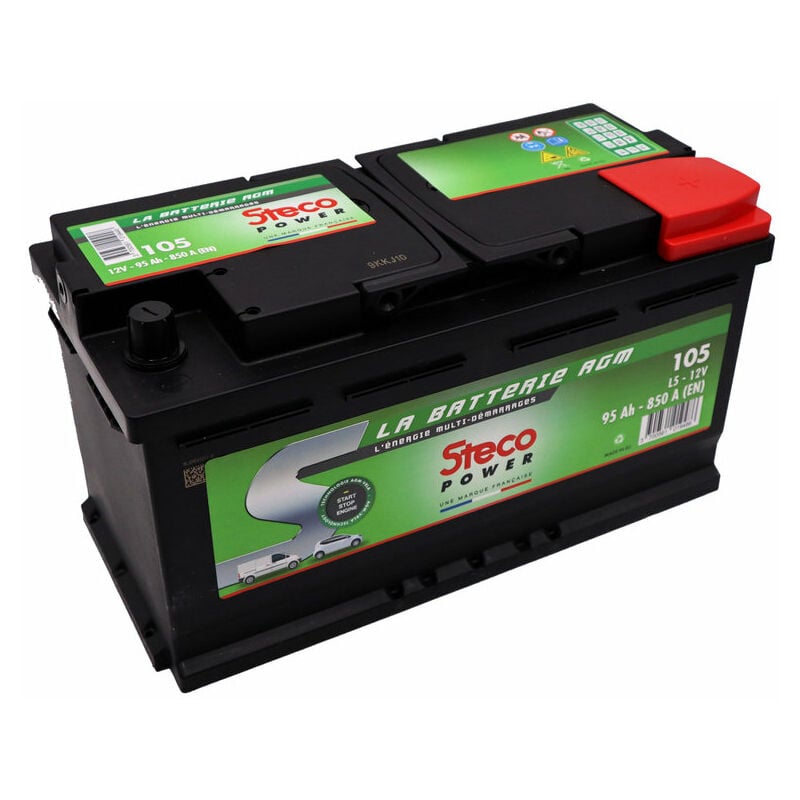 Batterie Stop and Start 12 v 95 Ah 850 a Steco 105 - Ce produit de marque Steco est neuf.