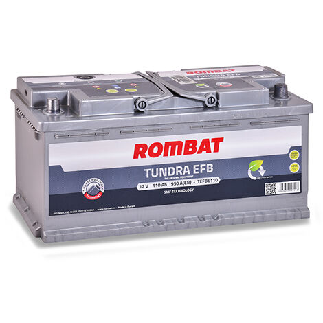 Batterie voiture 12V 110Ah EFB – Technologie Plomb Calcium – 950A de démarrage – Dimensions 395x175x190mm – Rombat