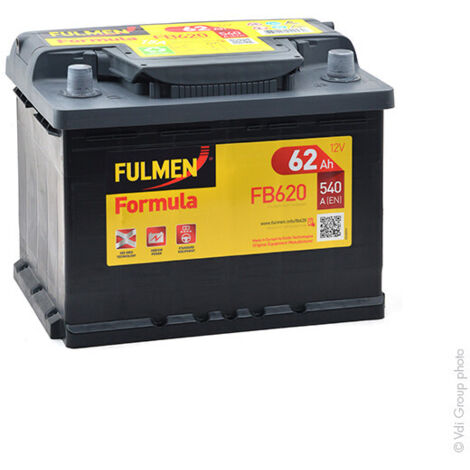Batterie voiture 12V 62Ah FB620 – Technologie plomb calcium – 540A pour démarrage rapide – Dimensions 242x175x190mm – Fulmen