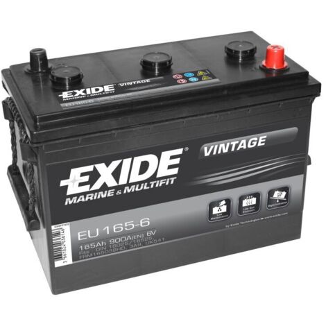 Batterie voiture 6V 165Ah 900A – EU1656 – Démarrage rapide pour véhicules et groupes électrogènes – Électrolyte liquide performant – Exide