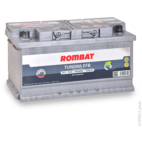 Batterie voiture EFB 12V 75Ah 760A – Plomb Calcium – Dimensions 315x175x175mm – Compatible Ford Kuga II et autres – Rombat - TEFB475