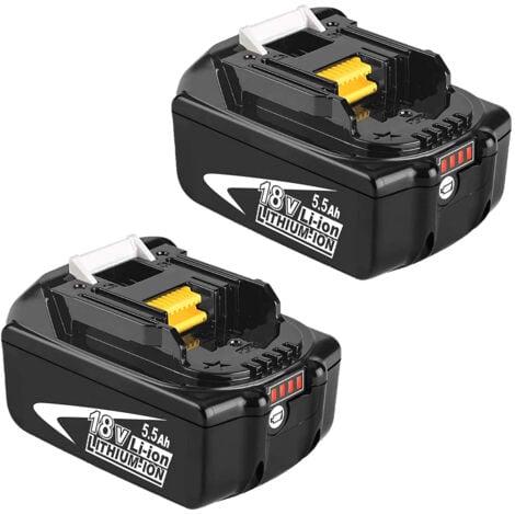 TEETOK Batterie,2x 5.5Ah BL1850 18V Li-Ion LXT Batteria agli ioni di litio BL1850B BL1830 con LED,Compatibile con lo strumento a batteria Makita