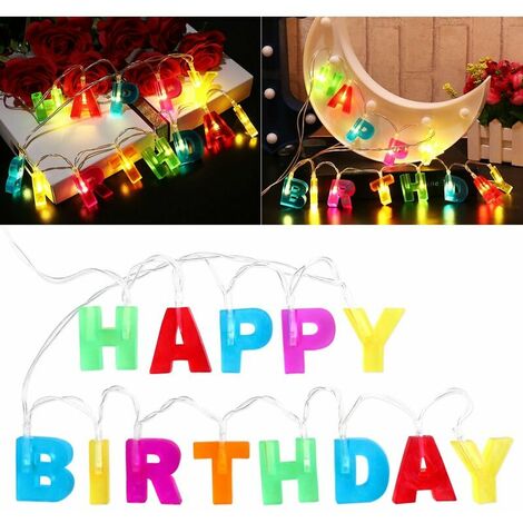 Batteriebetriebene Happy Birthday LED Lichterkette für Weihnachten, Geburtstag, Party, 2m (Mehrfarbig)