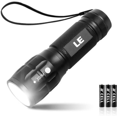 Batteriebetriebene LED-Taschenlampe, LE1000 Superhelle Handtaschenlampe, einstellbarer Fokus, wasserabweisend, kleine, leichte Taschenlampe für Stromausfälle und Camping.